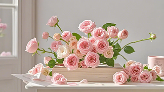 花语甜梦 粉色玫瑰与精致甜品的浪漫邂逅